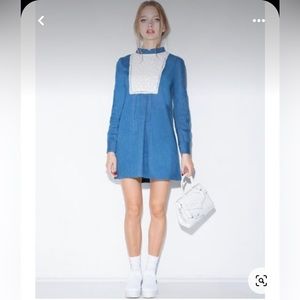 Pixie Market Dahlia francesca denim smock dress with daisy rib detail Sz S